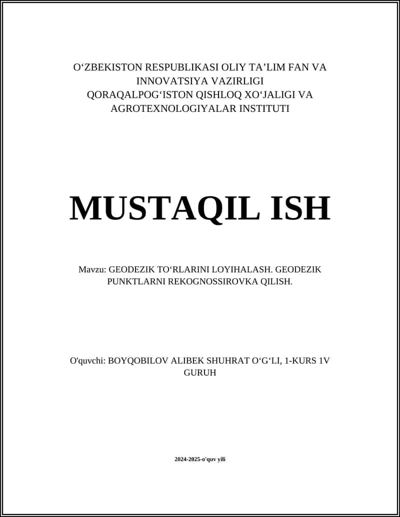 GEODEZIK TOʻRLARINI LOYIHALASH 1