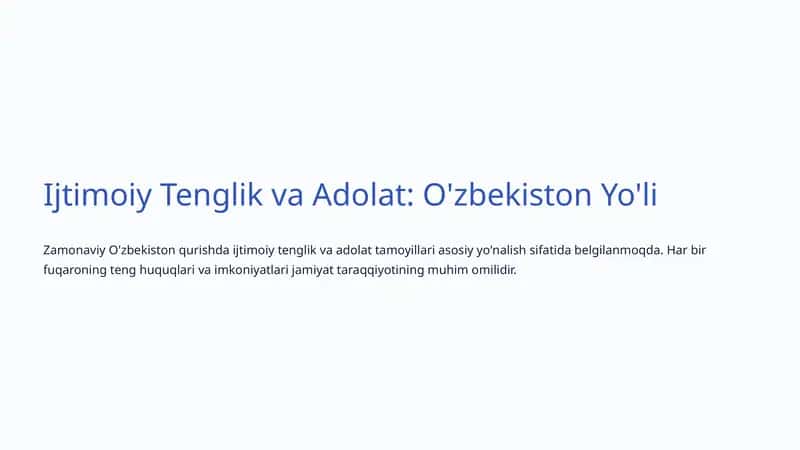 Ijtimoiy Tenglik va Adolat: O'zbekiston Yo'li 1