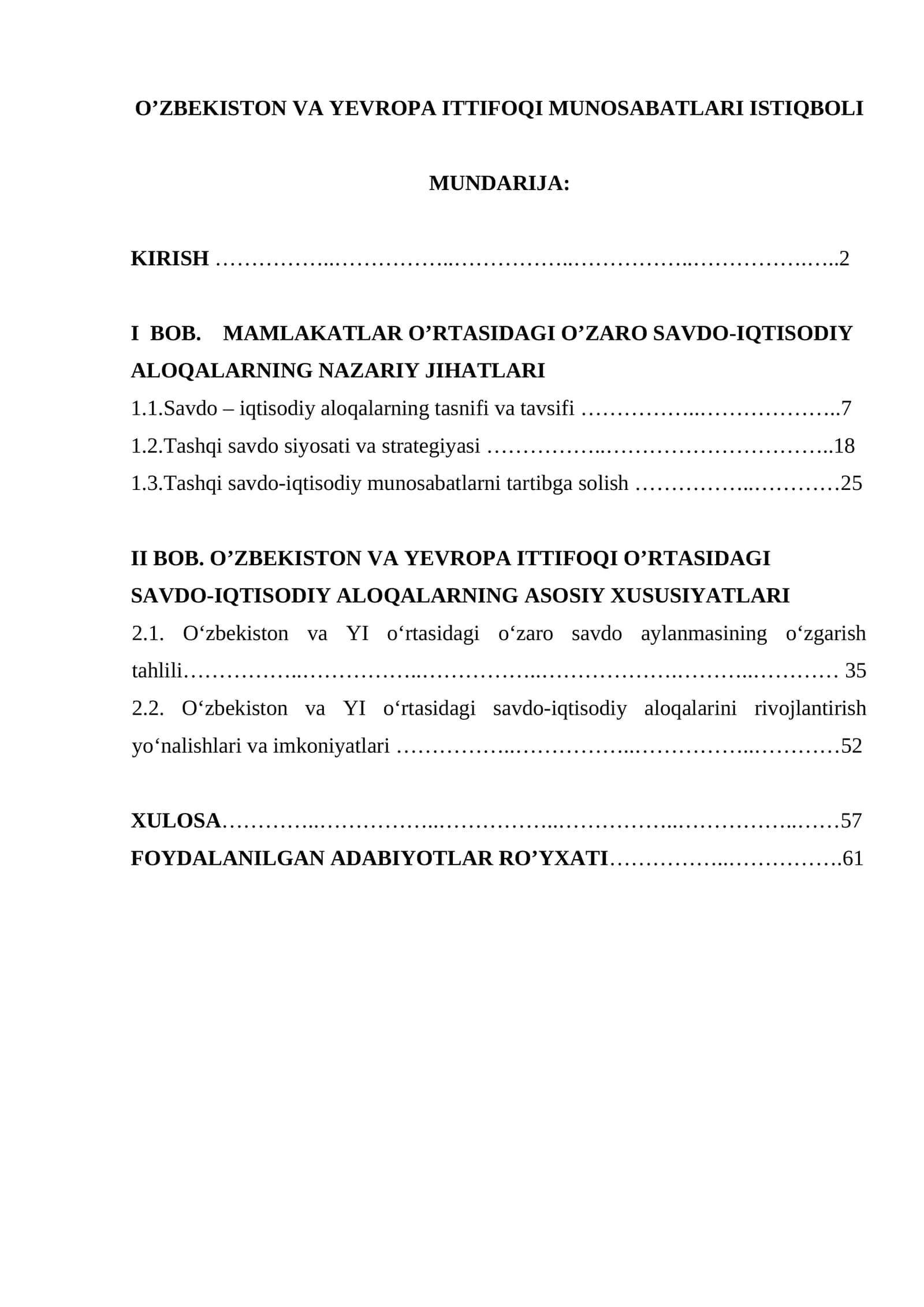 O'ZBEKISTON VA YEVROPA ITTIFOQI MUNOSABATLARI ISTIQBOLI 1