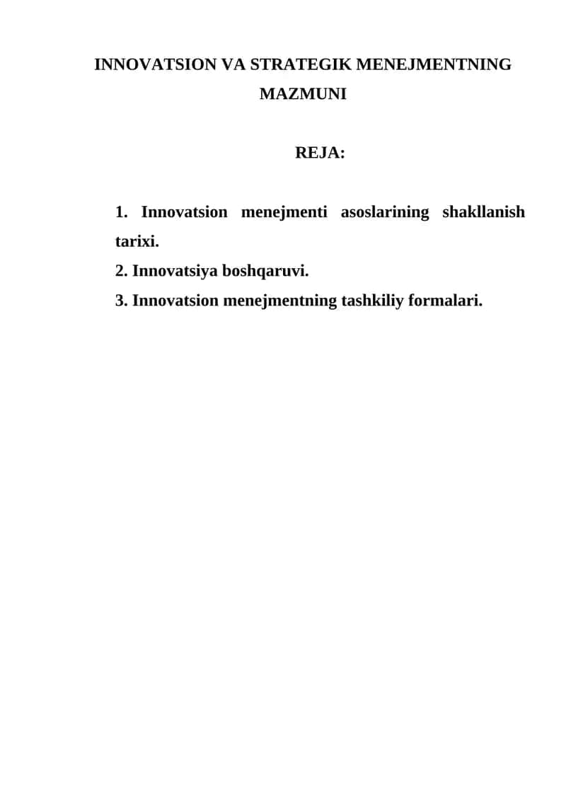 Innovatsion va strategik menejmentning mazmuni 1