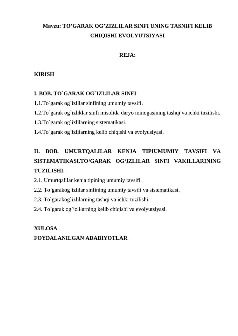 TO’GARAK OG’ZIZLILAR SINFI UNING TASNIFI KELIB CHIQISHI EVOLYUTSIYASI 1