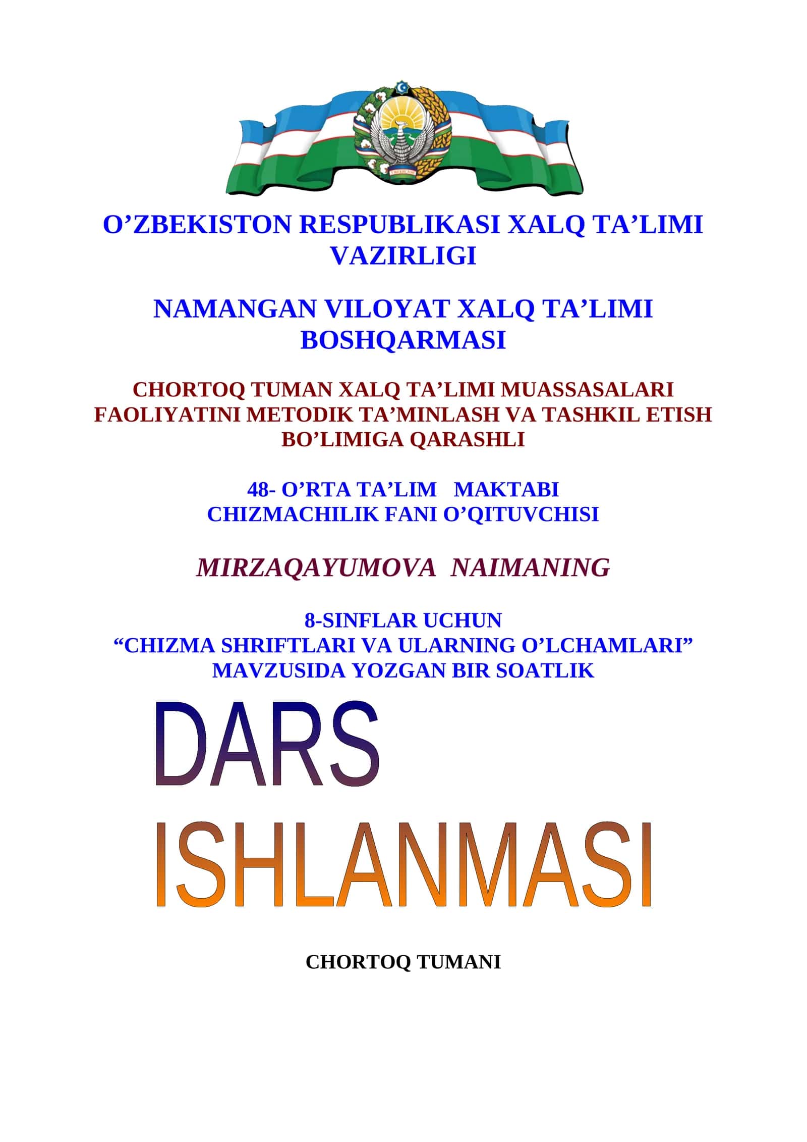 8-sinf Chizmachilik Chizma shriftlari va ularning o'lchamlari dars ishlanma 1