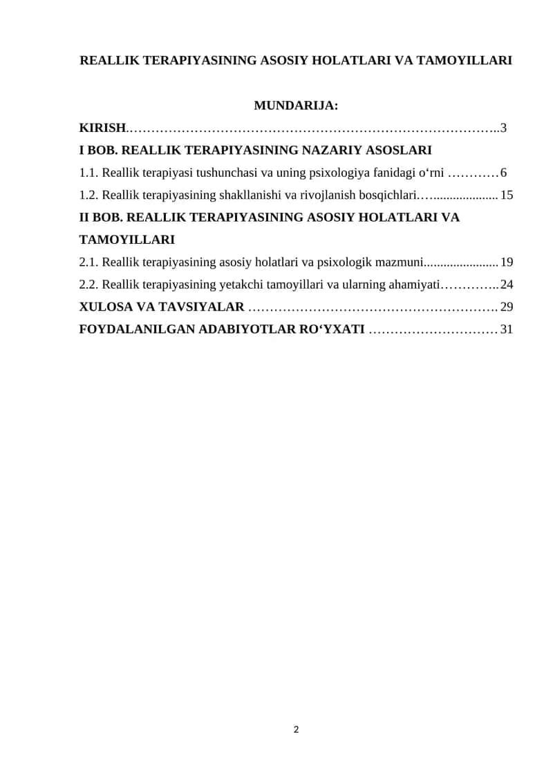 REALLIK TERAPIYASINING ASOSIY HOLATLARI VA TAMOYILLARI 1