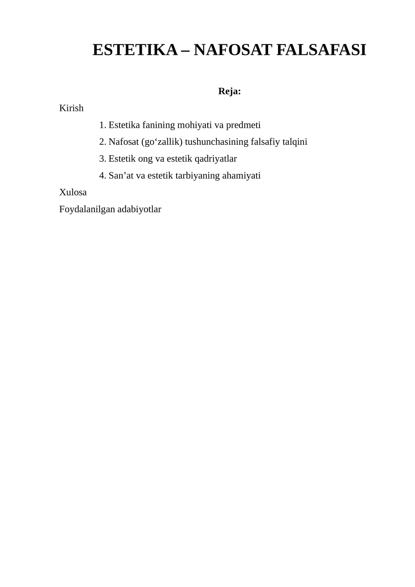 ESTETIKA – NAFOSAT FALSAFASI 1