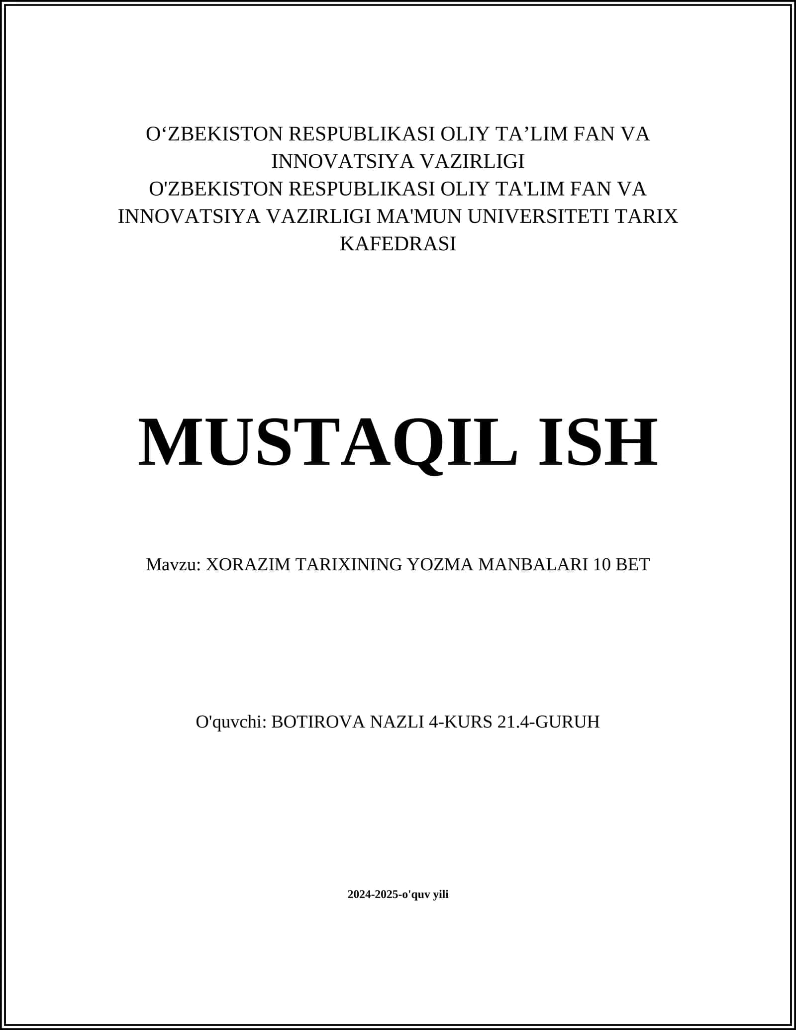 XORAZIM TARIXINING YOZMA MANBALARI 1