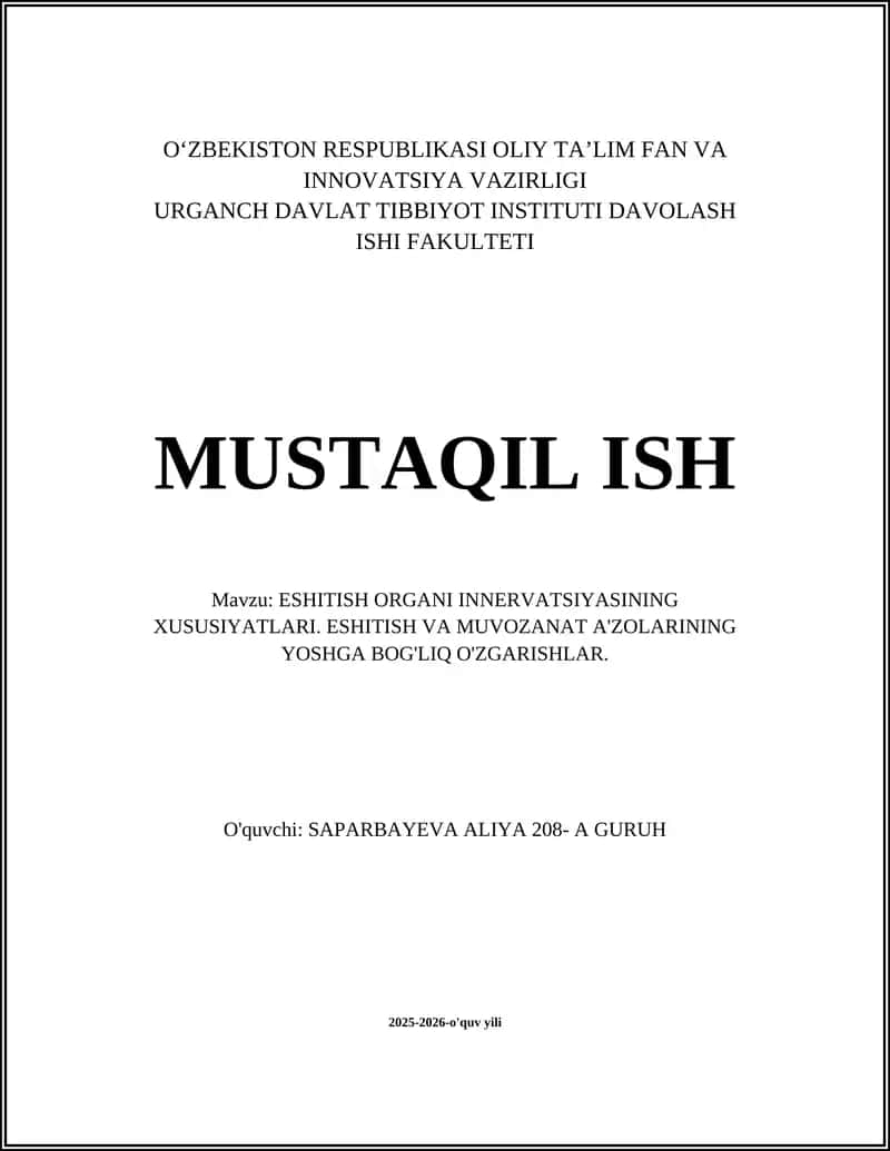 ESHITISH ORGANI INNERVATSIYASINING XUSUSIYATLARI 1