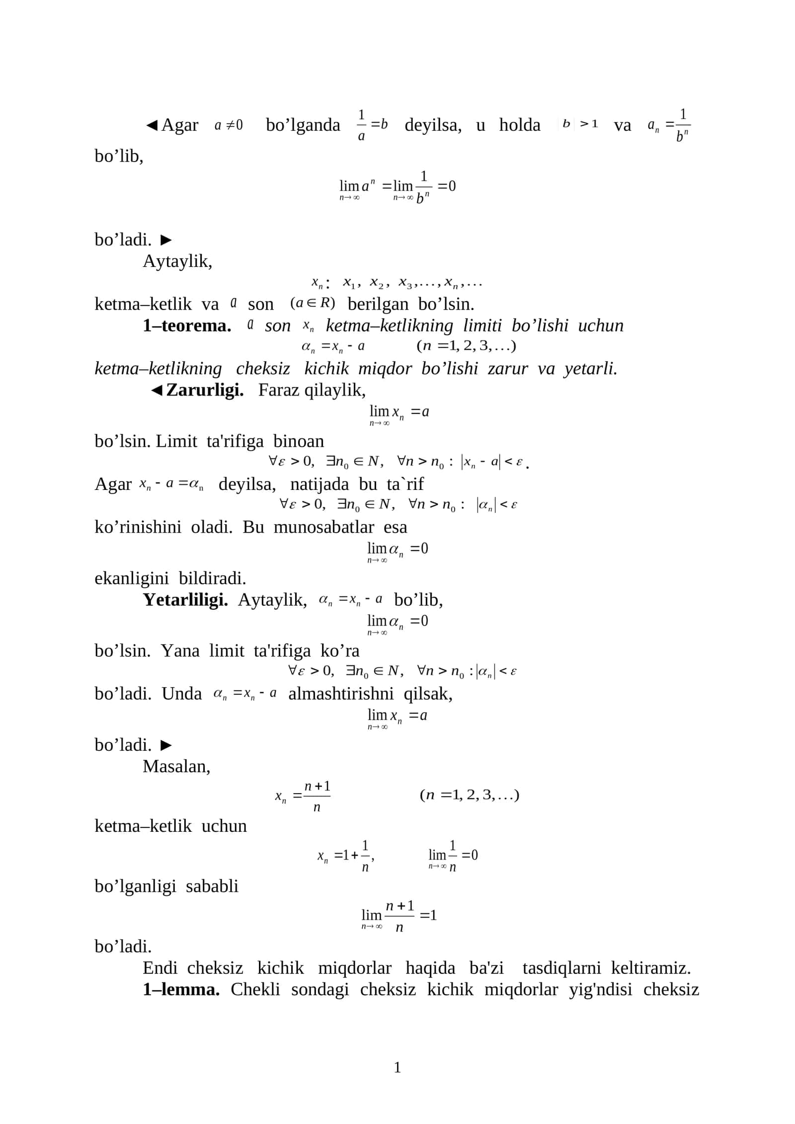 Ketma-ketlikning limiti 1