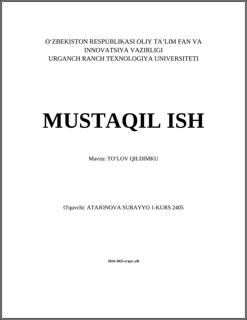 TOʻLOV QILDIMKU 1