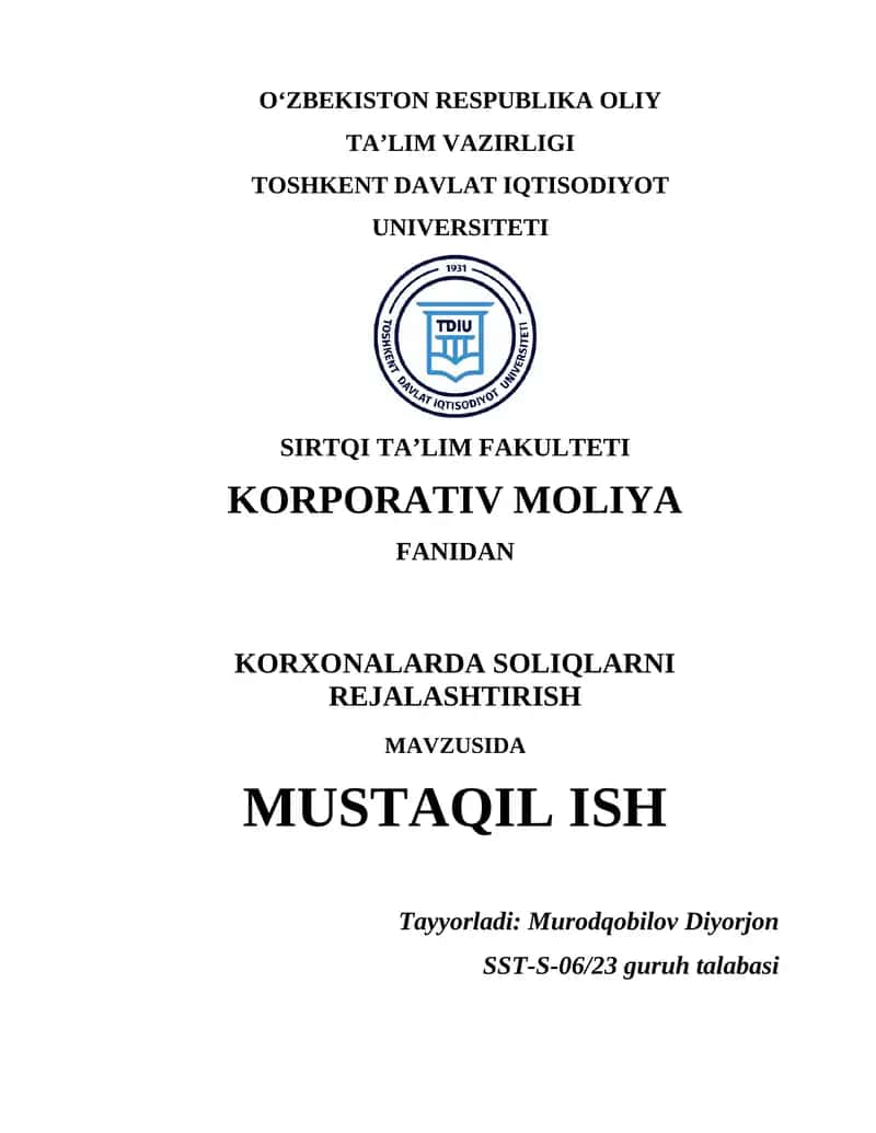 Korxonalarda soliqlarni rejalashtirish 1