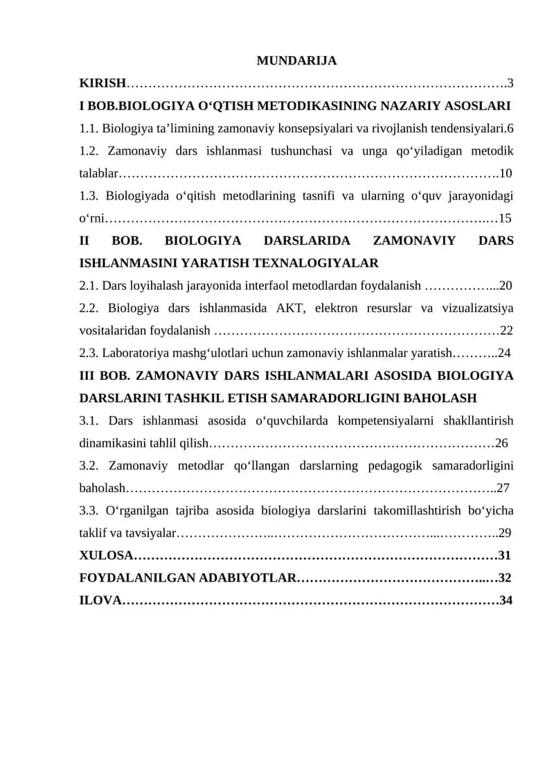 Zamonaviy dars ishlanmalari tayyorlashda biologiya o‘qitish metodikasi 1