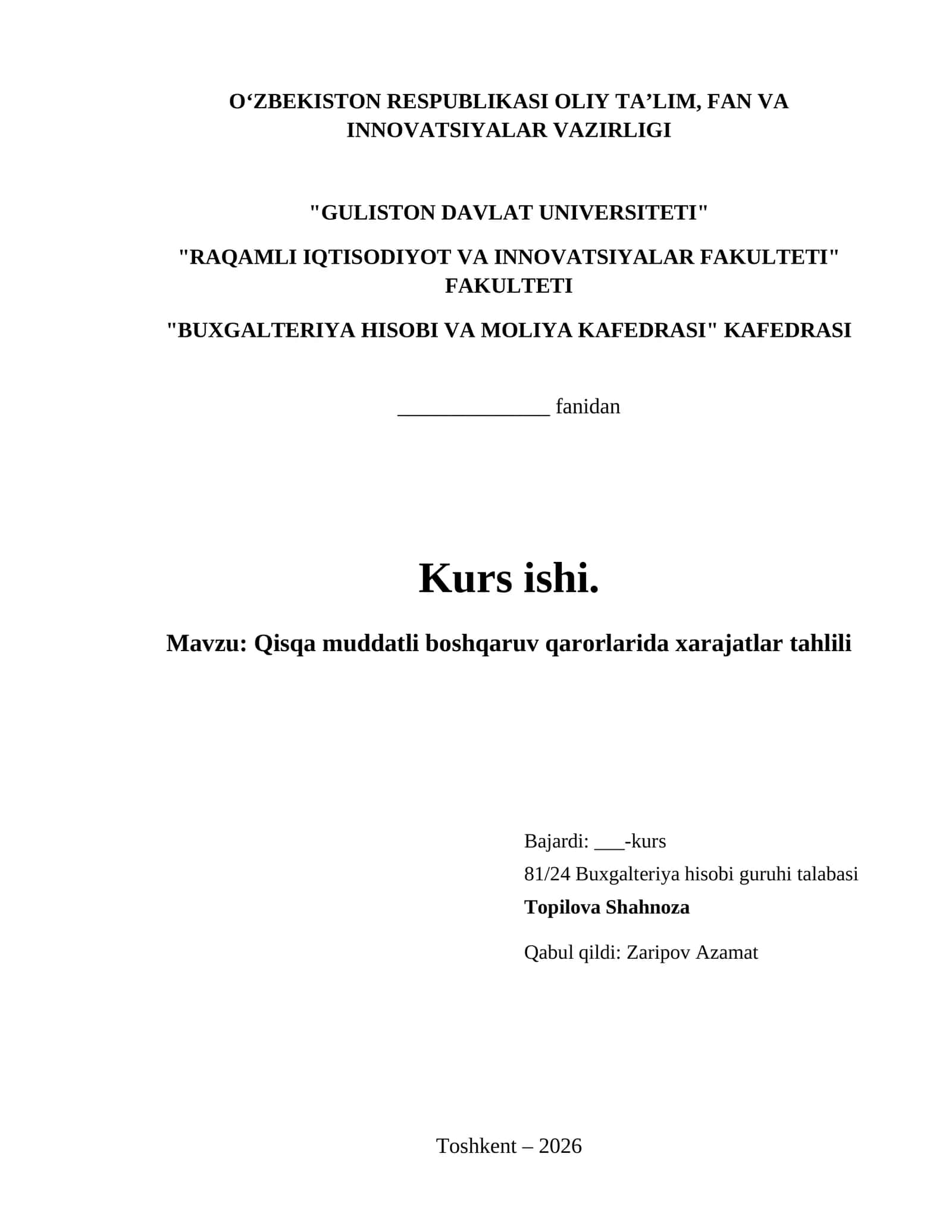 Qisqa muddatli boshqaruv qarorlarida xarajatlar tahlili 1