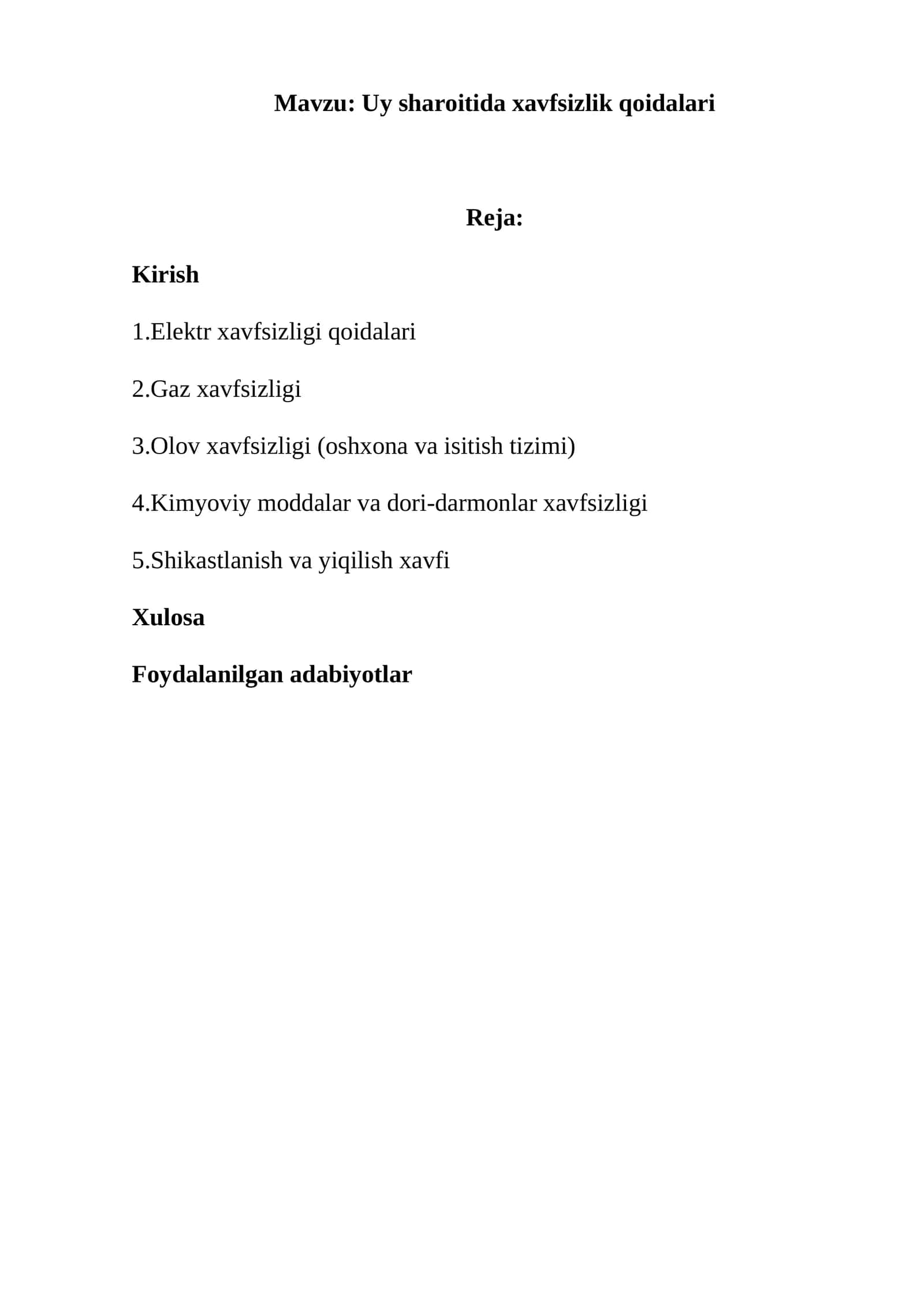 Uy sharoitida xavfsizlik qoidalari 1