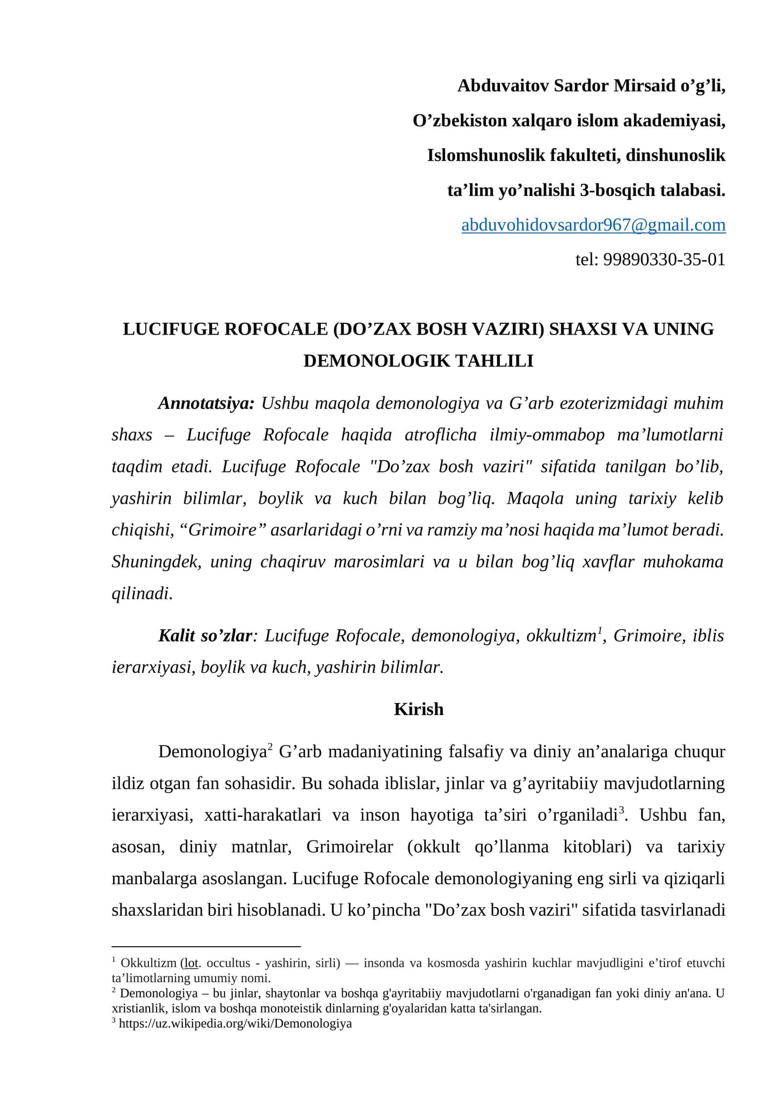 LUCIFUGE ROFOCALE (DO’ZAX BOSH VAZIRI) SHAXSI VA UNING DEMONOLOGIK TAHLILI 1