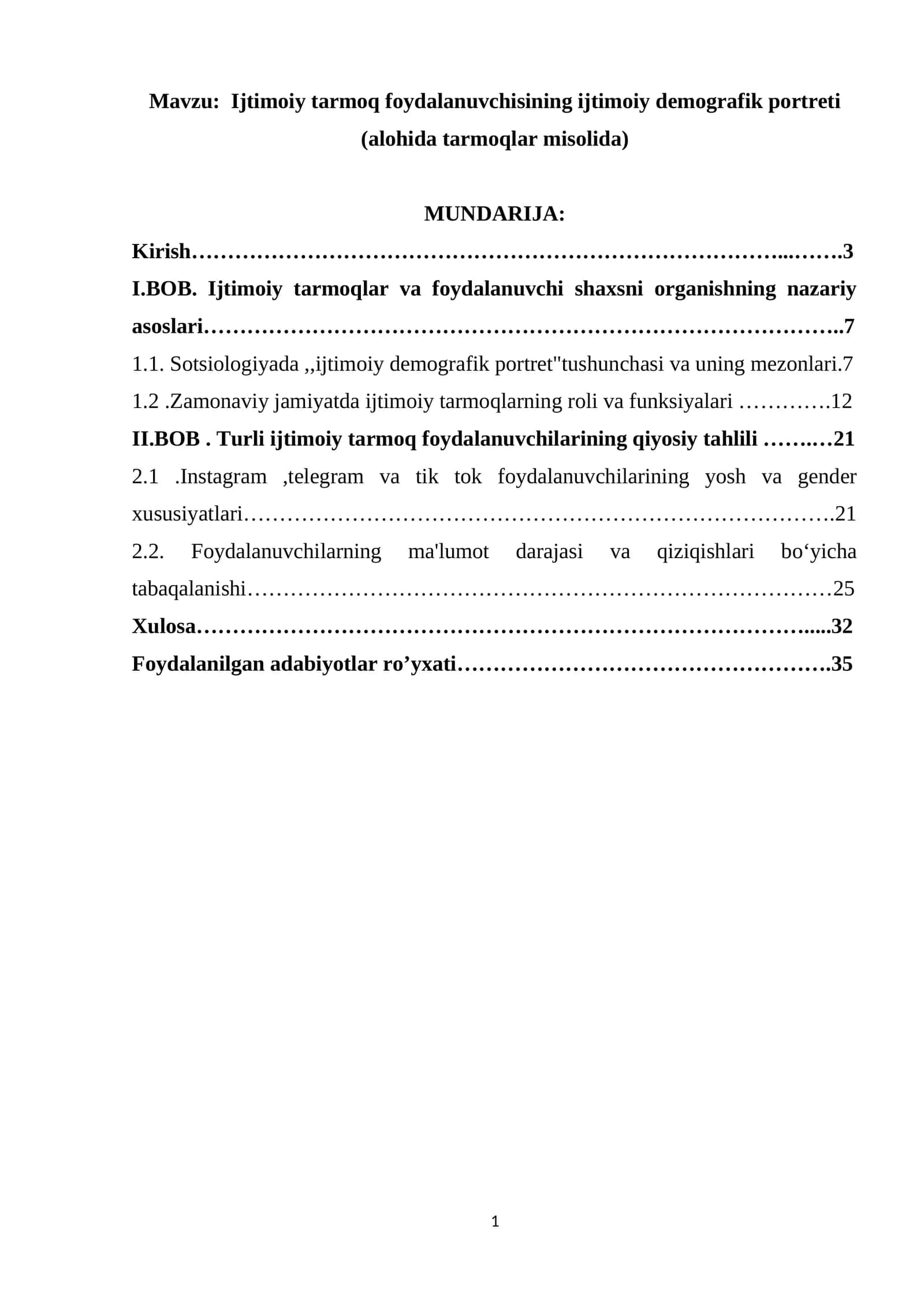 Ijtimoiy tarmoq foydalanuvchisining ijtimoiy demografik portreti (alohida tarmoqlar misolida) 1