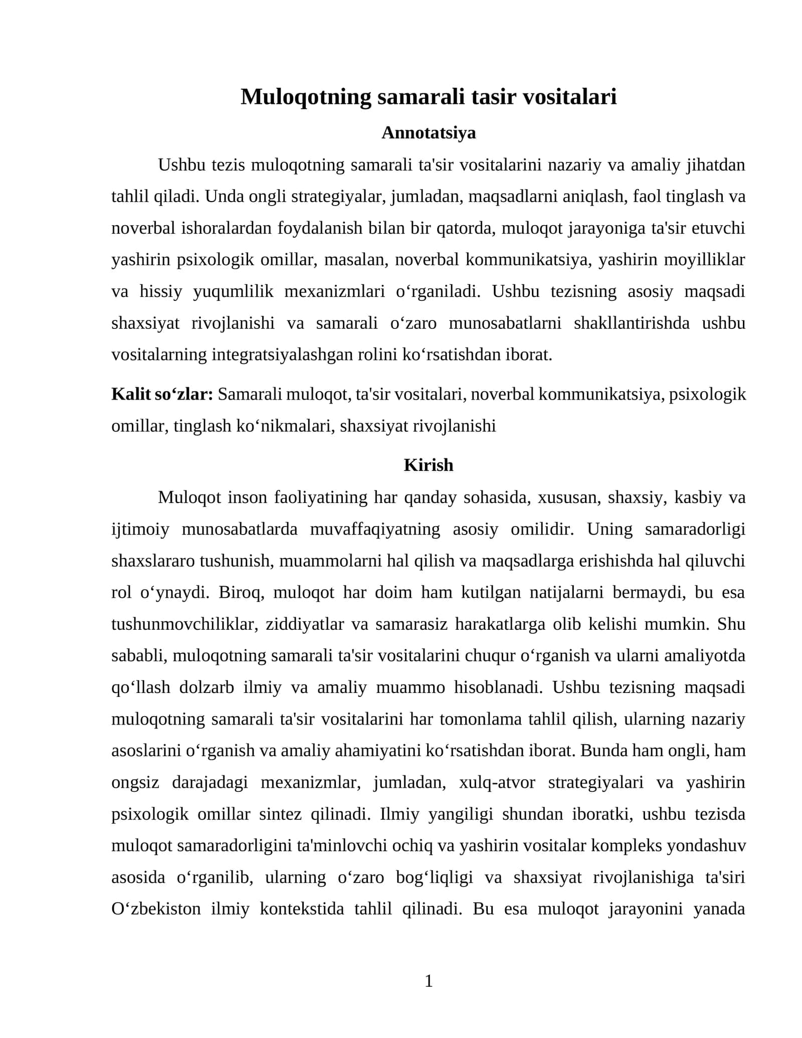 Tezis muloqotning samarali tasir vositalari 1