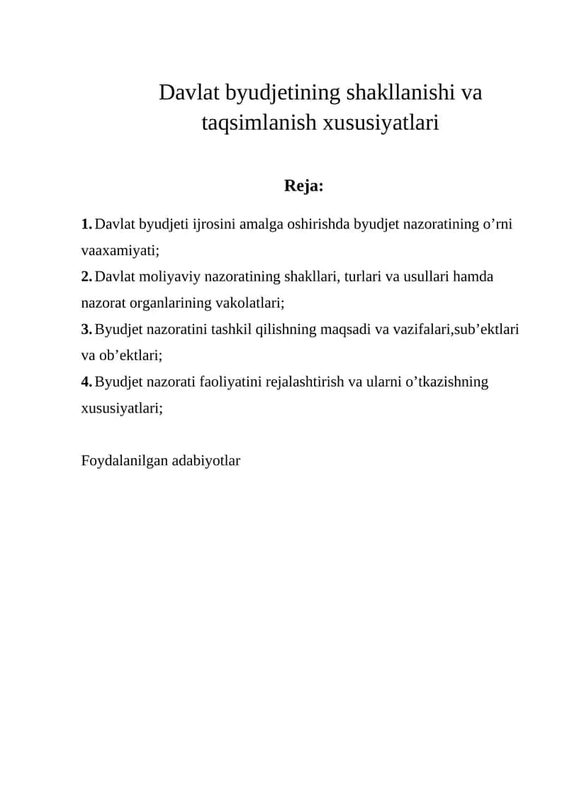 Davlat byudjetining shakllanishi va taqsimlanish xususiyatlari 1
