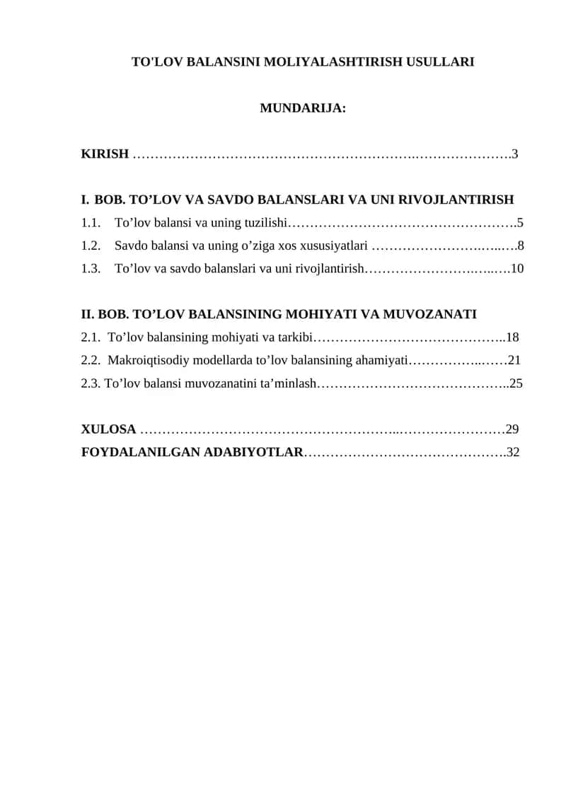 TO'LOV BALANSINI MOLIYALASHTIRISH USULLARI 1