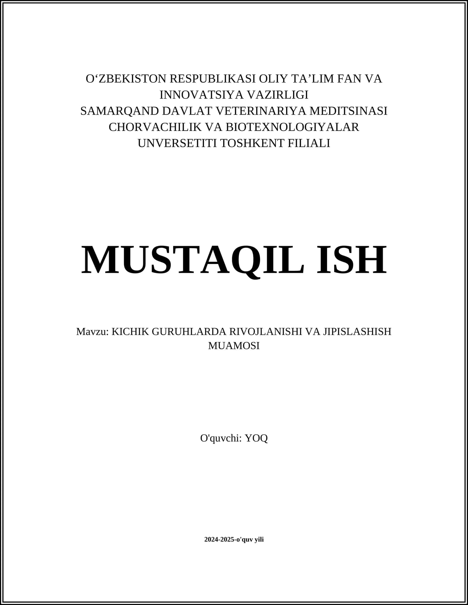 Kichik Guruhlarda Rivojlanishi va Jipslashishi Muamosi 1