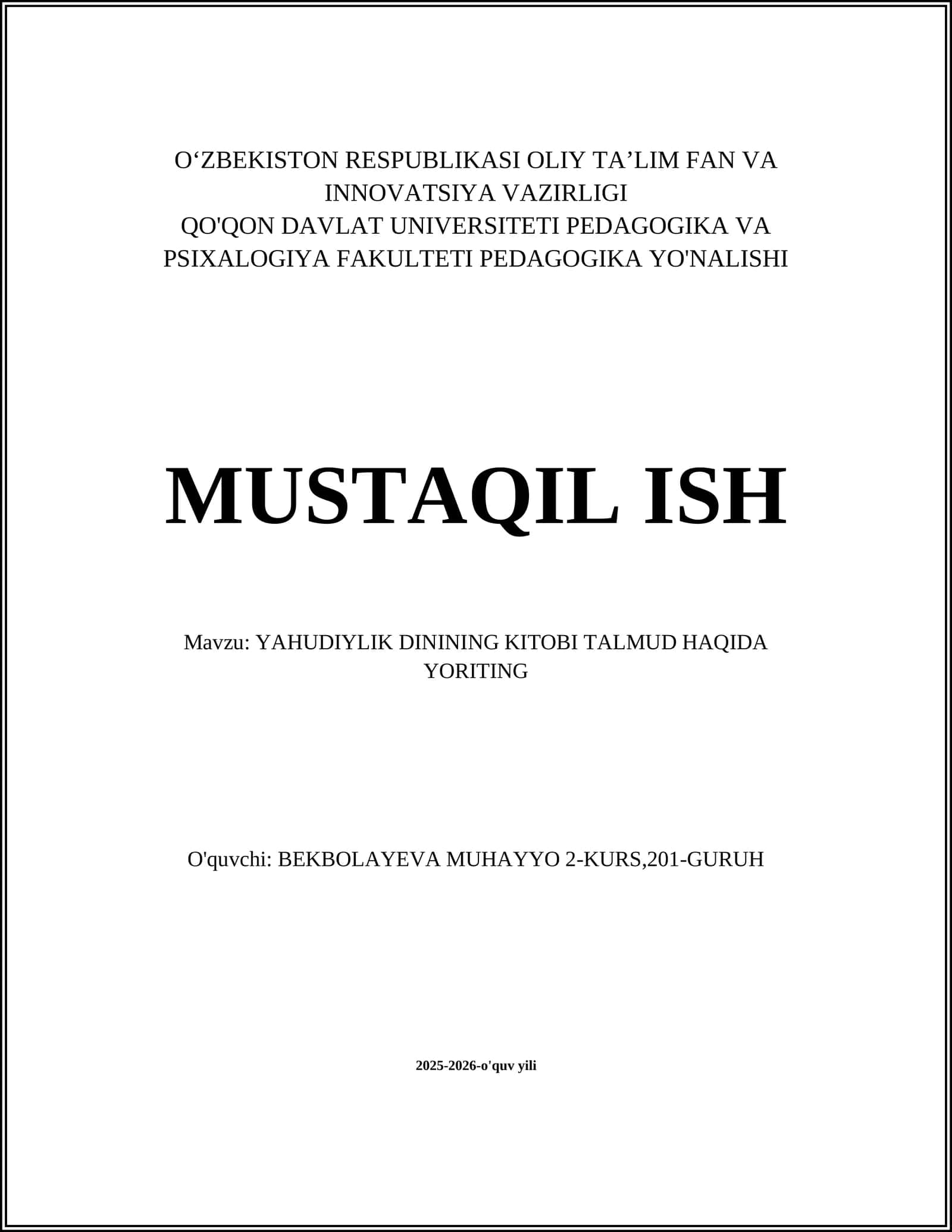 YAHUDIYLIK DININING KITOBI TALMUD HAQIDA YORITING 1