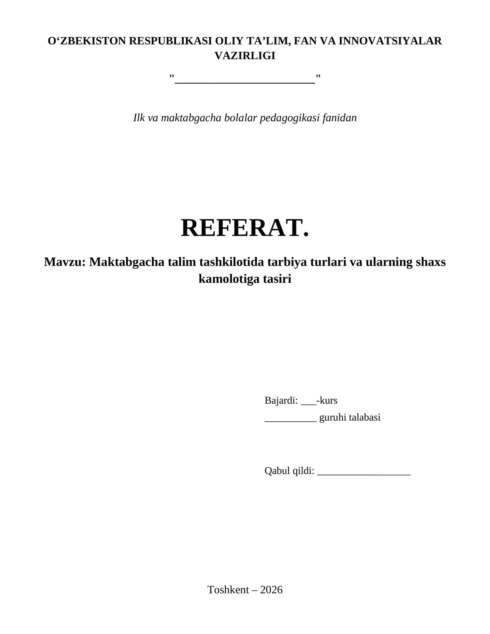 Maktabgacha talim tashkilotida tarbiya turlari va ularning shaxs kamolotiga tasiri 1