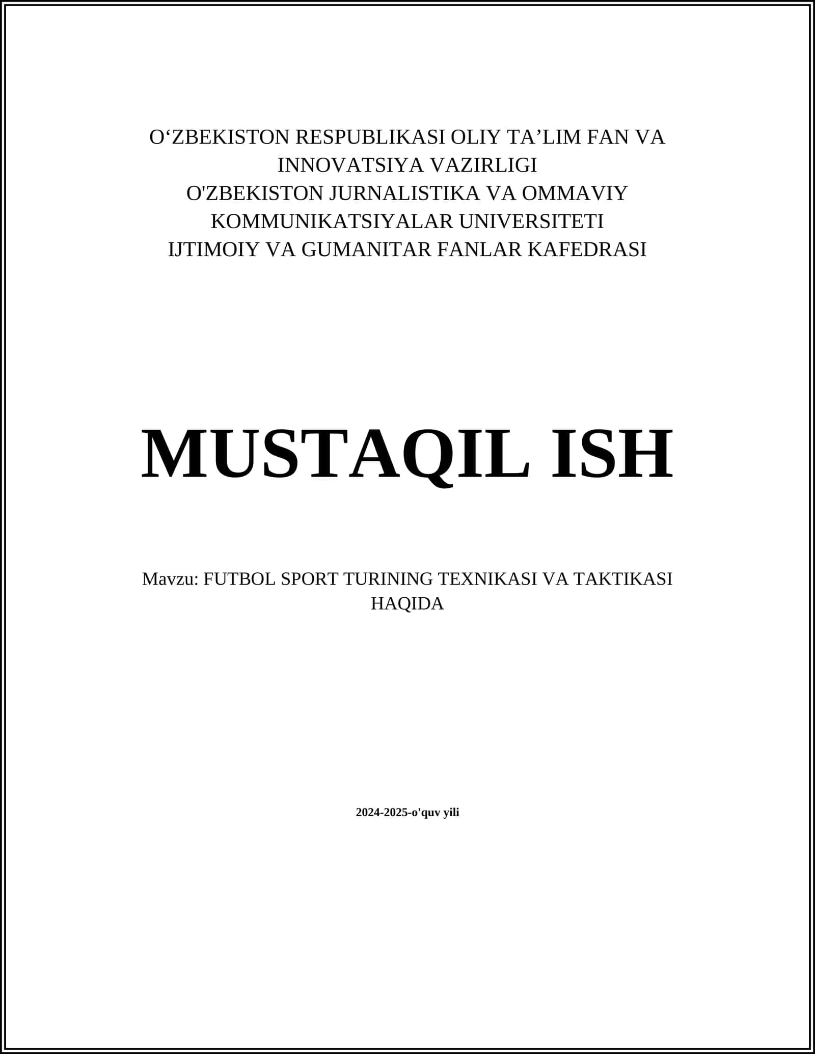 FUTBOL SPORT TURINING TEXNIKASI VA TAKTIKASI HAQIDA 1