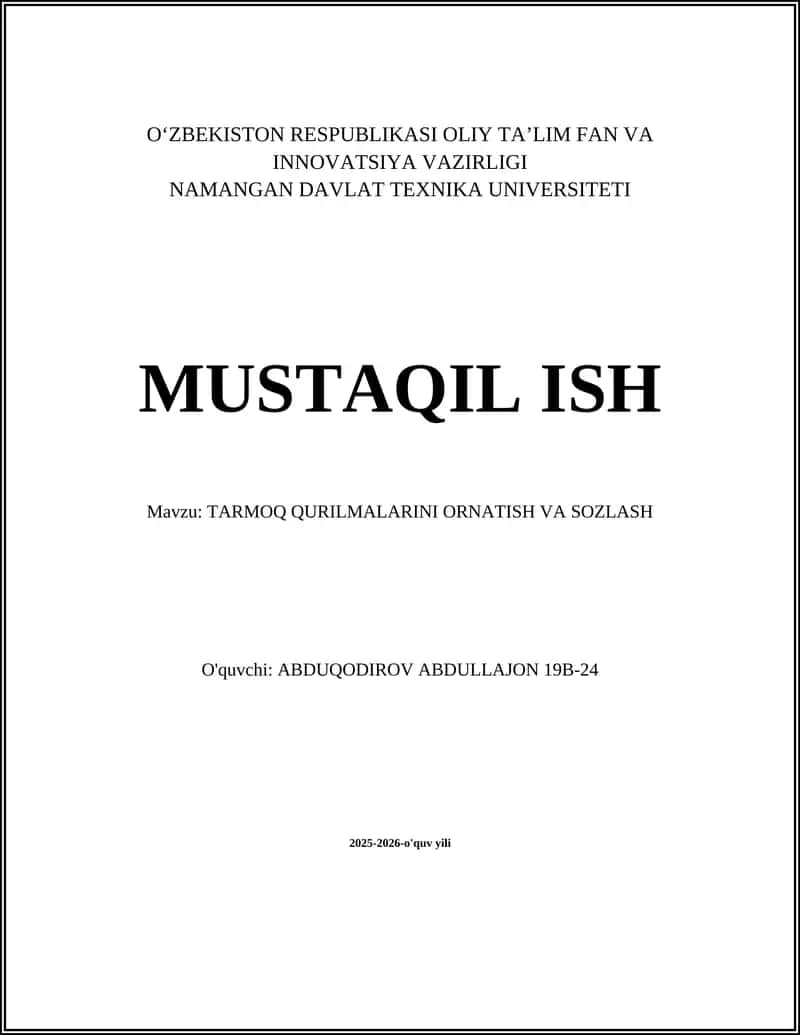 TARMOQ QURILMALARINI ORNATISH VA SOZLASH 1