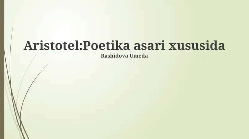 Aristotel: Poetika asari xususida 1