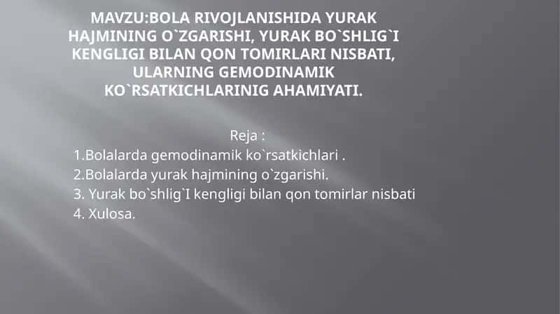 Yurak va qon tizimining ko'rsatkichlari 1