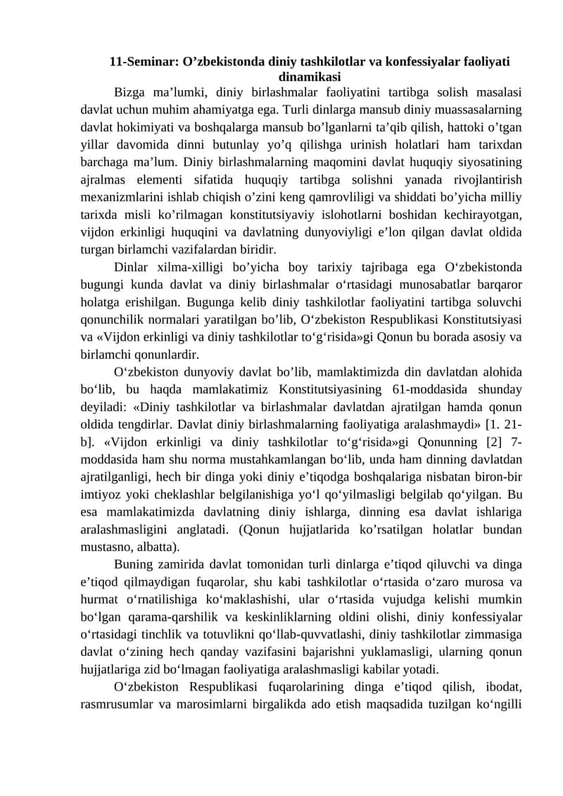 O’zbekistonda diniy tashkilotlar va konfessiyalar faoliyati dinamikasi 1