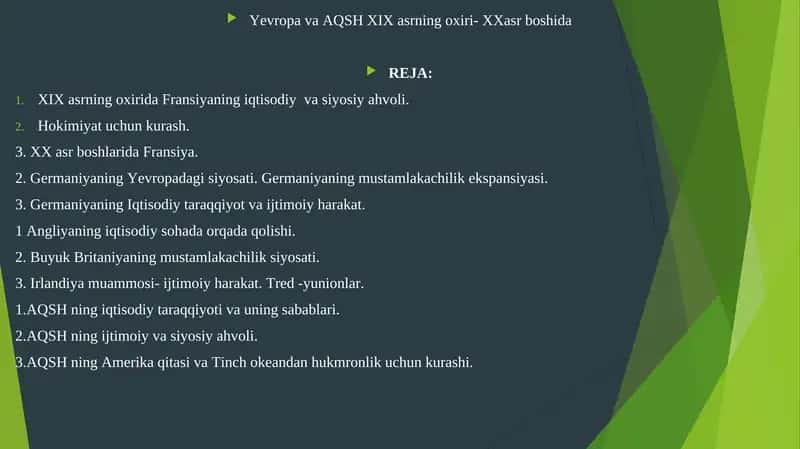 Yevropa va AQSH XIX asrning oxiri- XXasr boshida 1