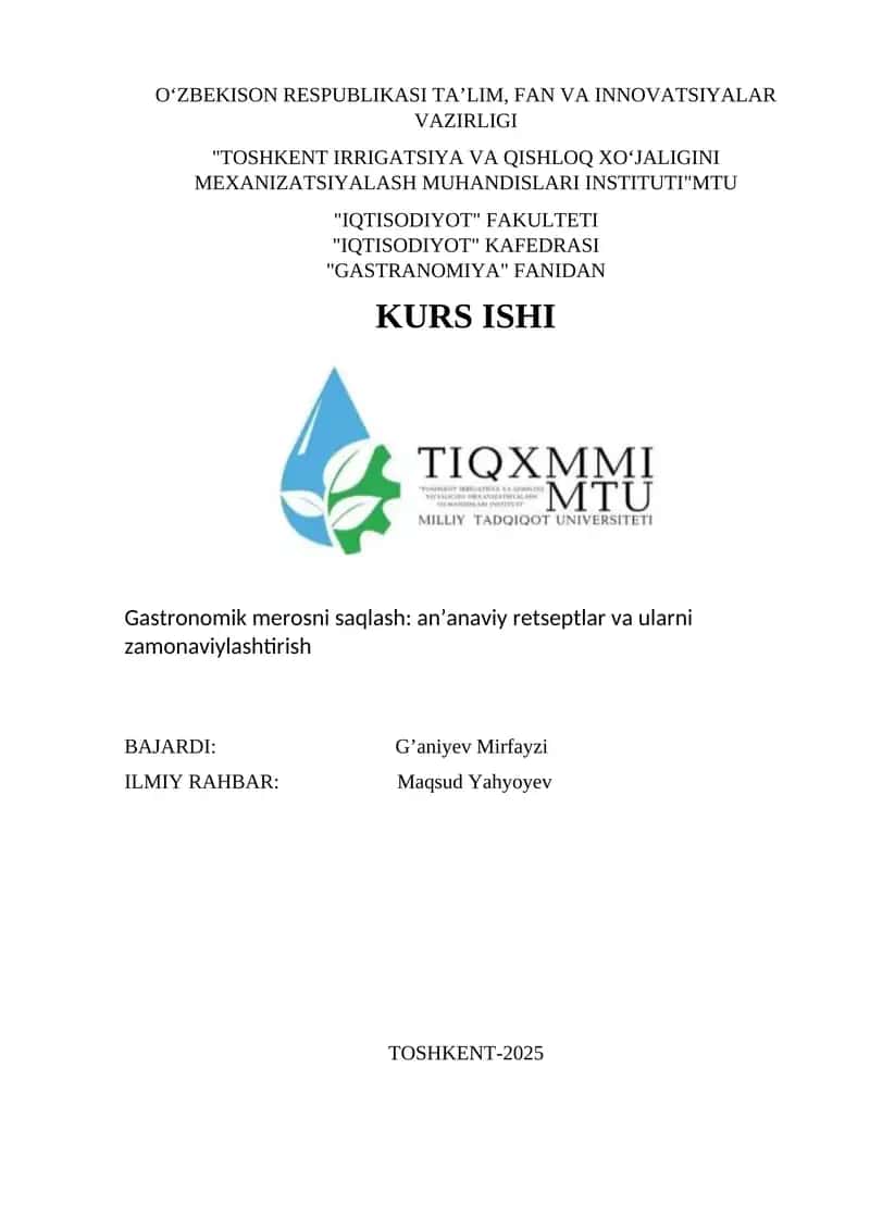 Gastronomik merosni saqlash: an’anaviy retseptlar va ularni zamonaviylashtirish 1
