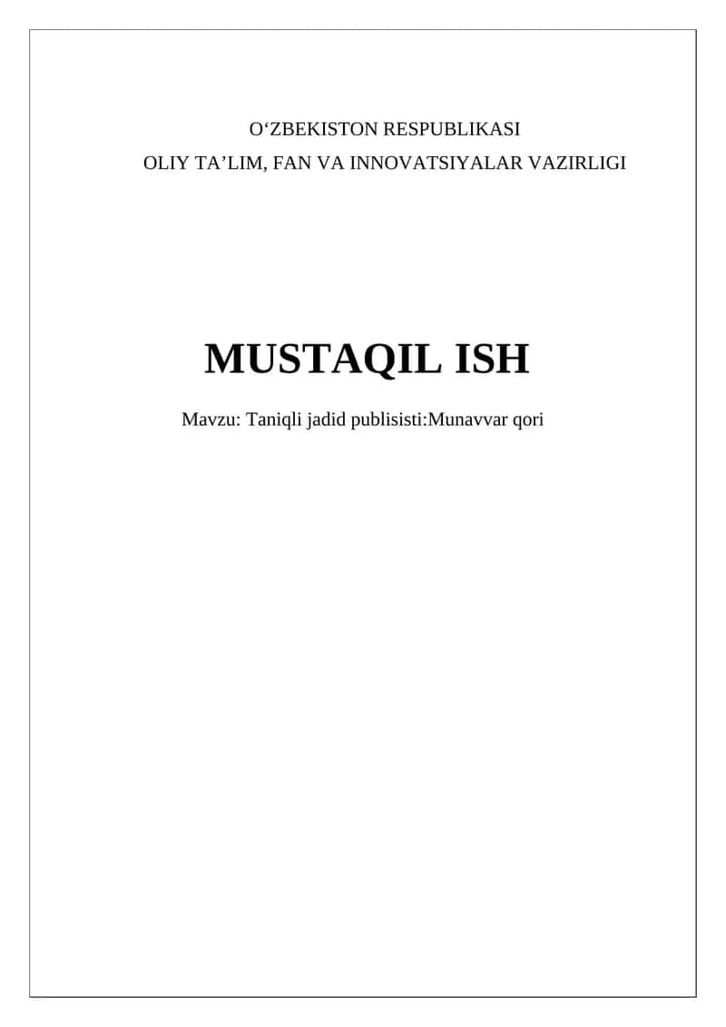Munavvar Qori Abdurashidxonov: Hayoti va Ijodi 1