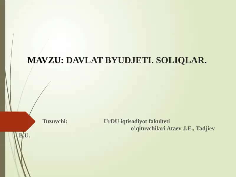 DAVLAT BYUDJETI. SOLIQLAR 1