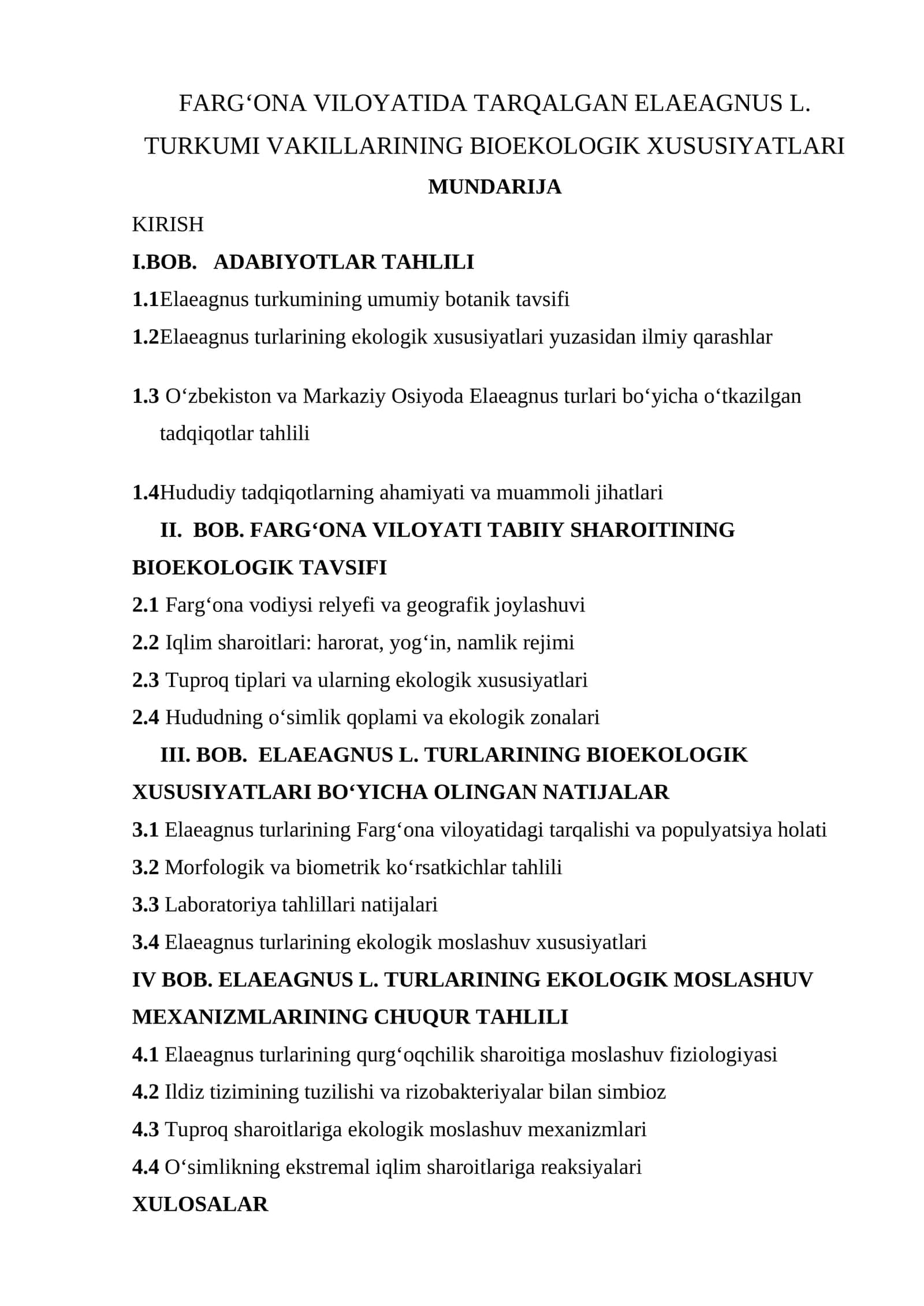 FARGʻONA VILOYATIDA TARQALGAN ELAEAGNUS L. TURKUMI VAKILLARINING BIOEKOLOGIK XUSUSIYATLARI 1