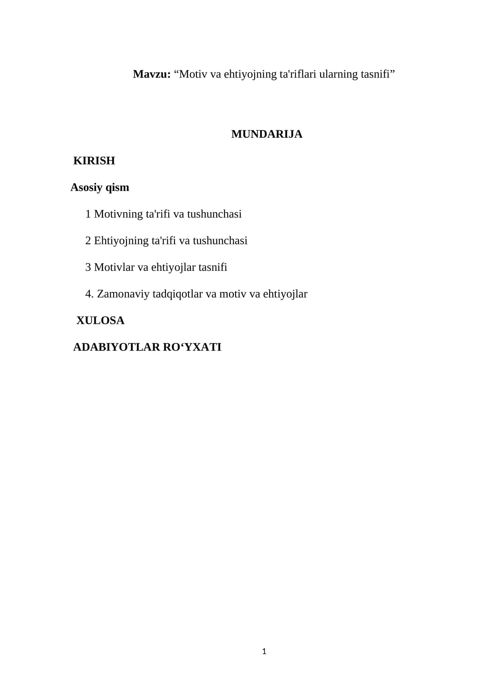 Motiv va ehtiyojning ta'riflari ularning tasnifi 1