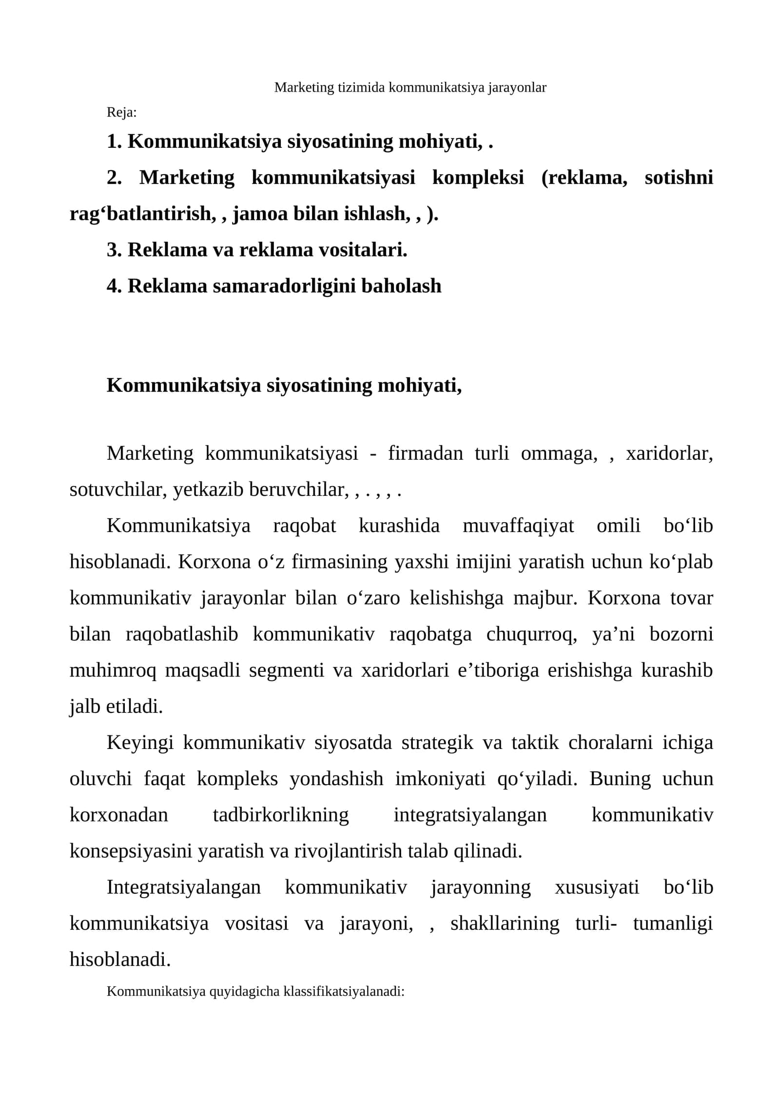 Marketing tizimida kommunikatsiya jarayonlar 1