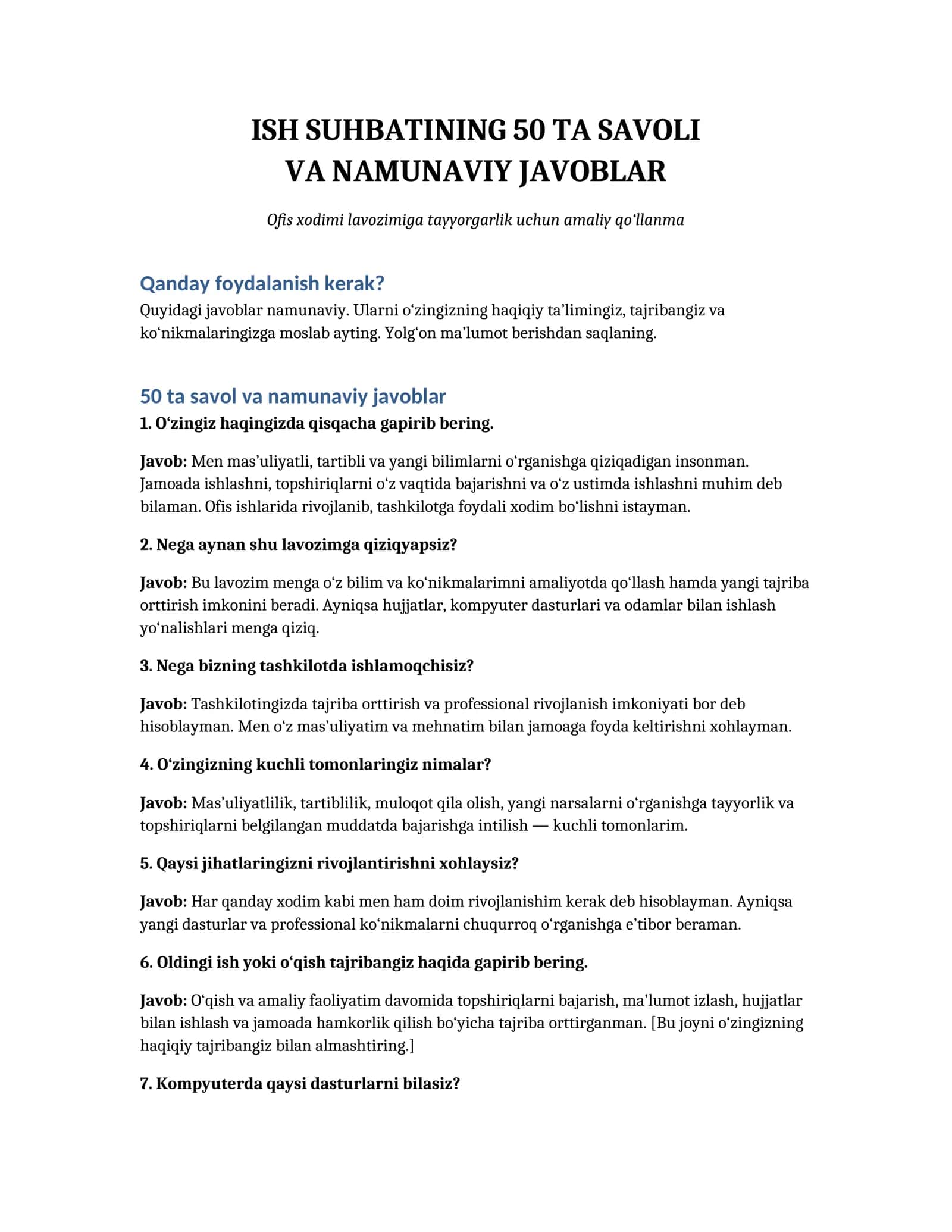 Ofis xodimi lavozimiga tayyorgarlik uchun amaliy qo‘llanma 1