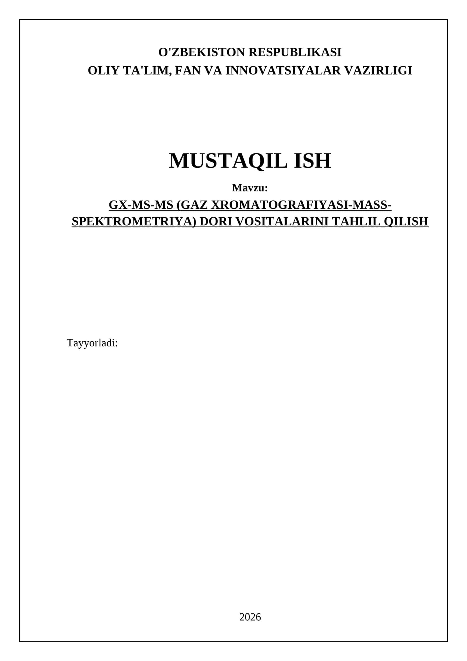 GX-MS-MS (GAZ XROMATOGRAFIYASI-MASS-SPEKTROMETRIYA) DORI VOSITALARINI TAHLIL QILISH 1