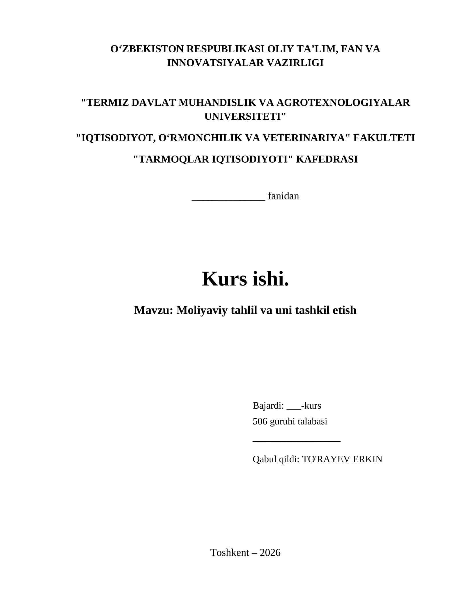 Moliyaviy tahlil va uni tashkil etish 1