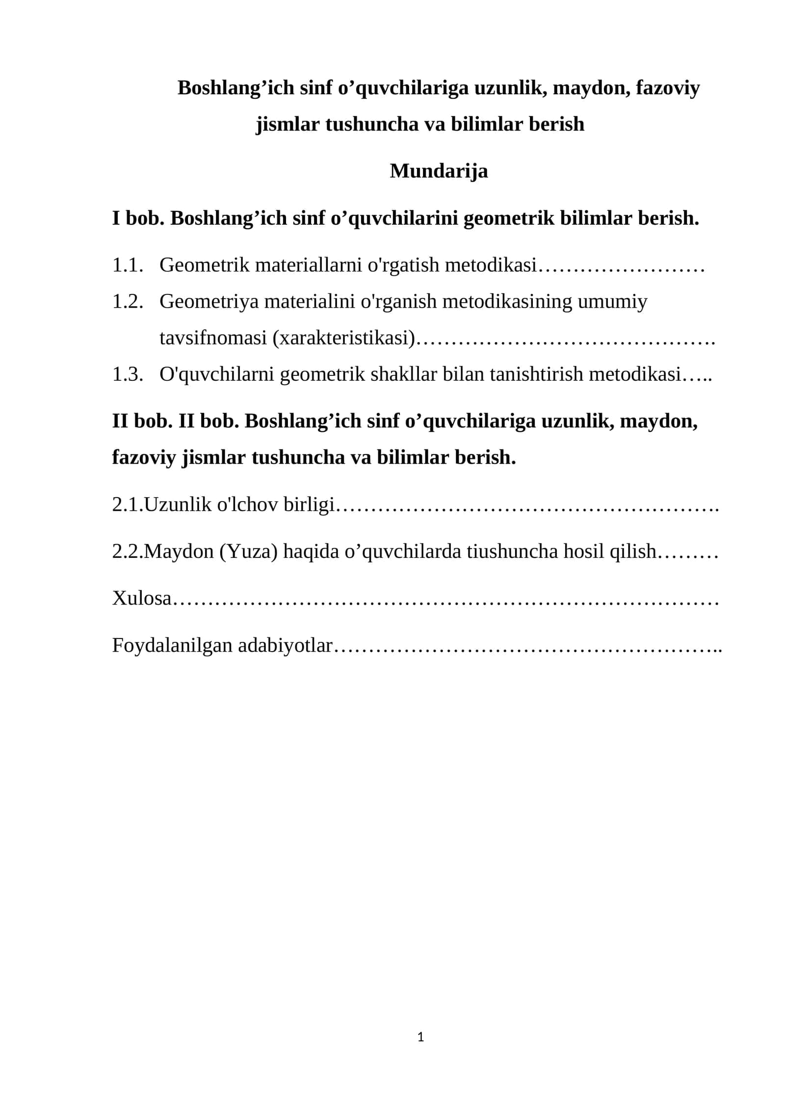 Boshlang’ich sinf o’quvchilariga uzunlik, maydon, fazoviy jismlar tushuncha va bilimlar berish 1