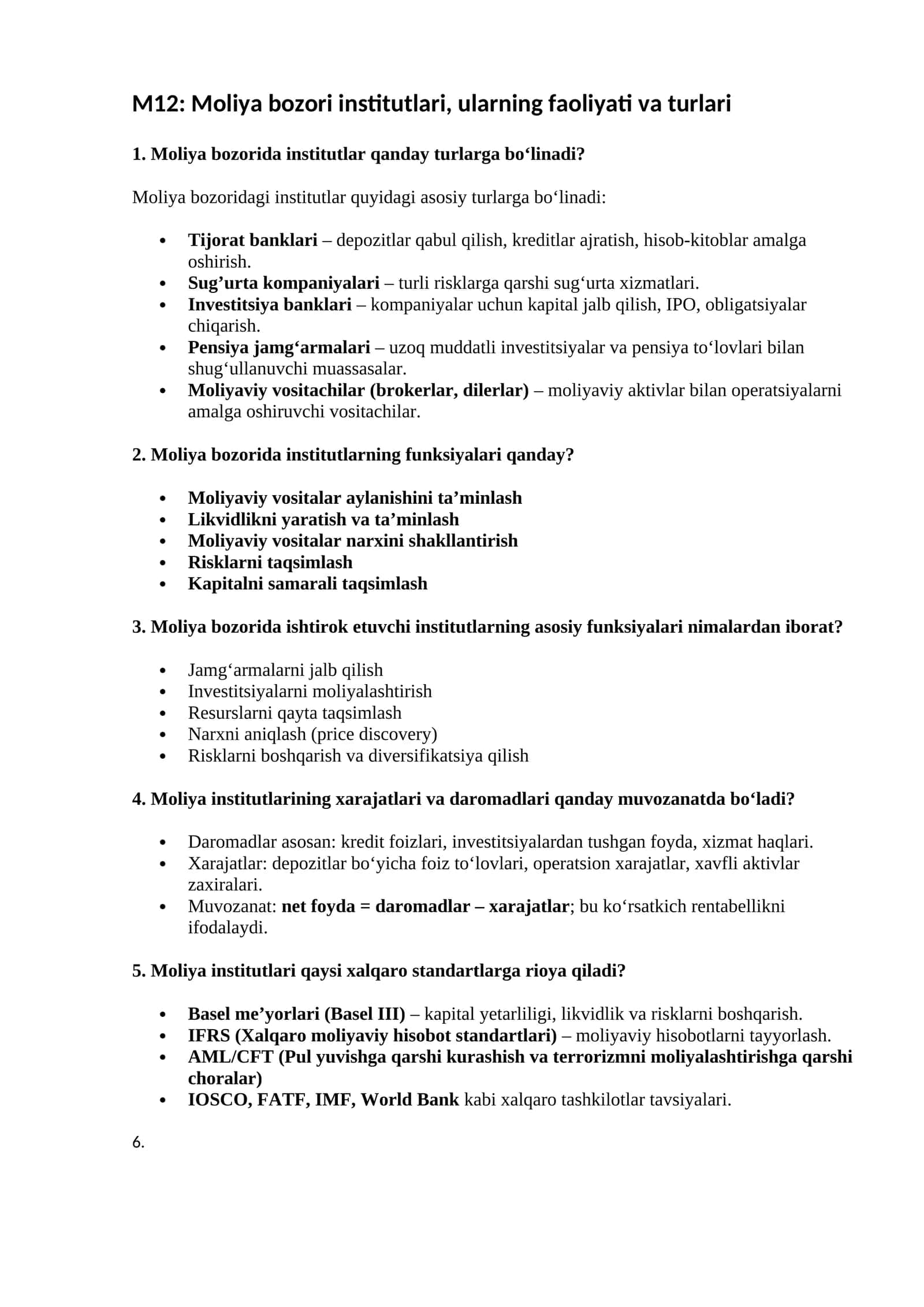 Moliya bozori institutlari, ularning faoliyati va turlari 1
