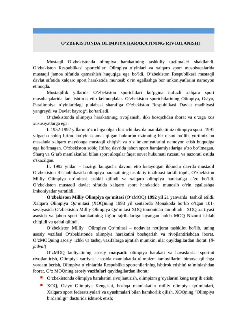 O‘zbekistonda olimpiya harakatining rivojlanishi 1