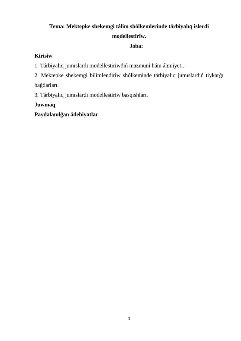 Mektepke shekemgi bilimlendiriw 1