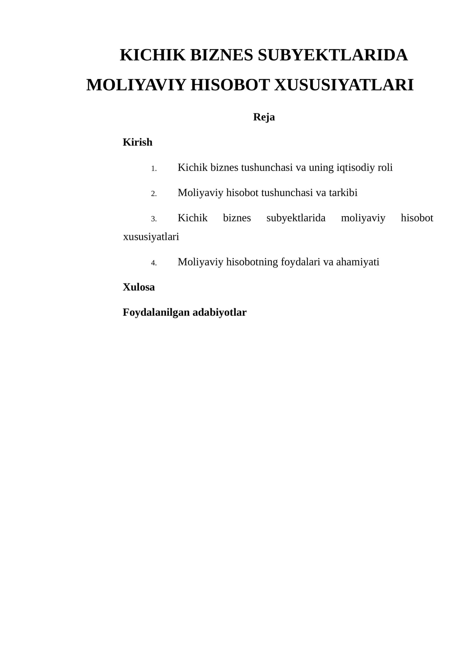 Kichik biznes subyektlarida moliyaviy hisobot xususiyatlari 1