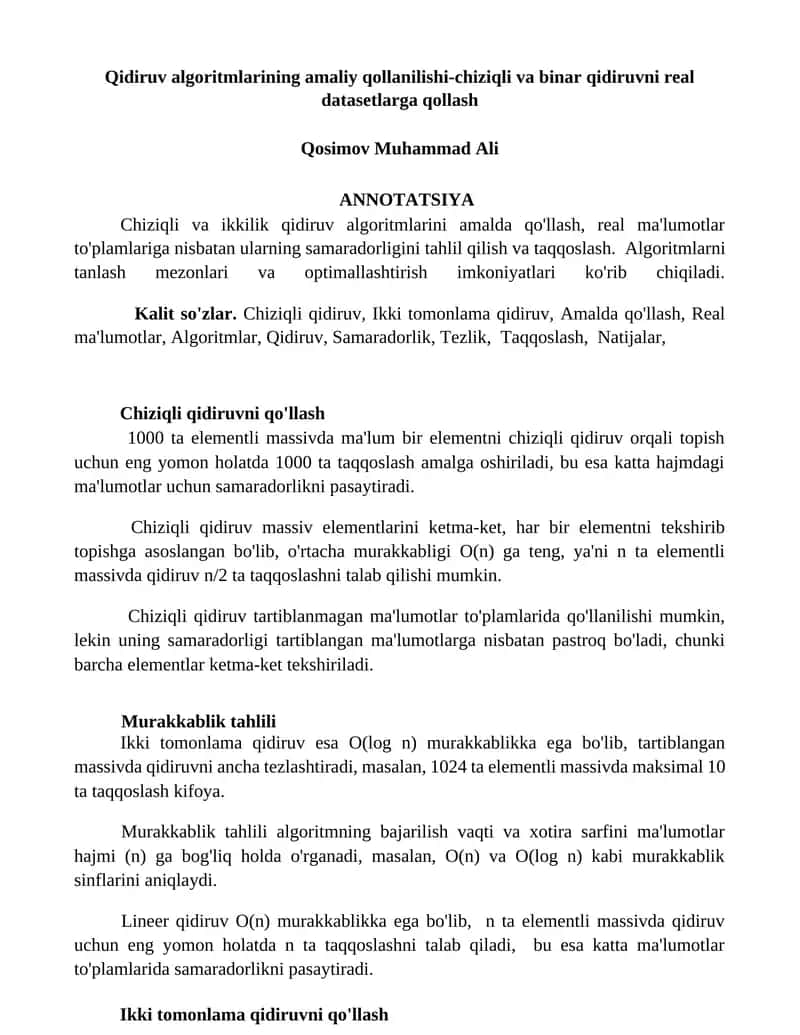 Qidiruv algoritmlarining amaliy qollanilishi-chiziqli va binar qidiruvni real datasetlarga qollash 1