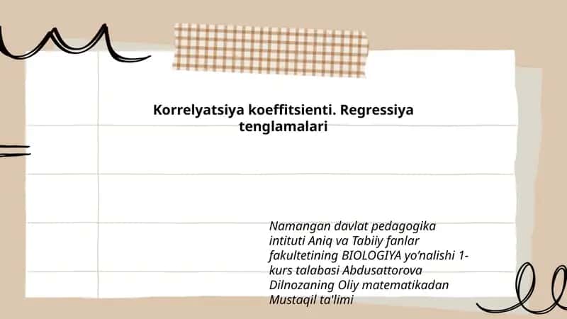 Korrelyatsiya koeffitsienti. Regressiya tenglamalari 1