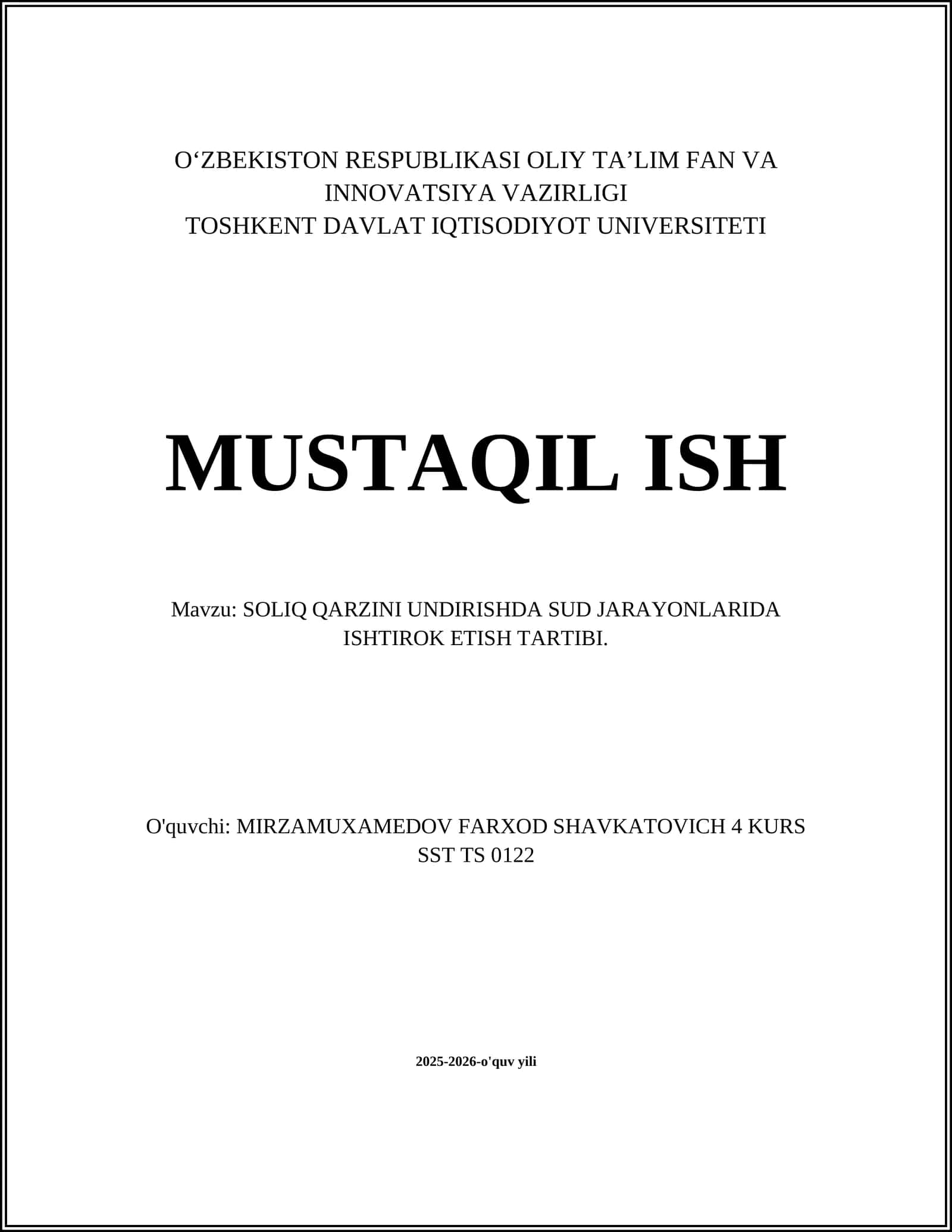 SOLIQ QARZINI UNDIRISHDA SUD JARAYONLARIDA ISHTIROK ETISH TARTIBI 1