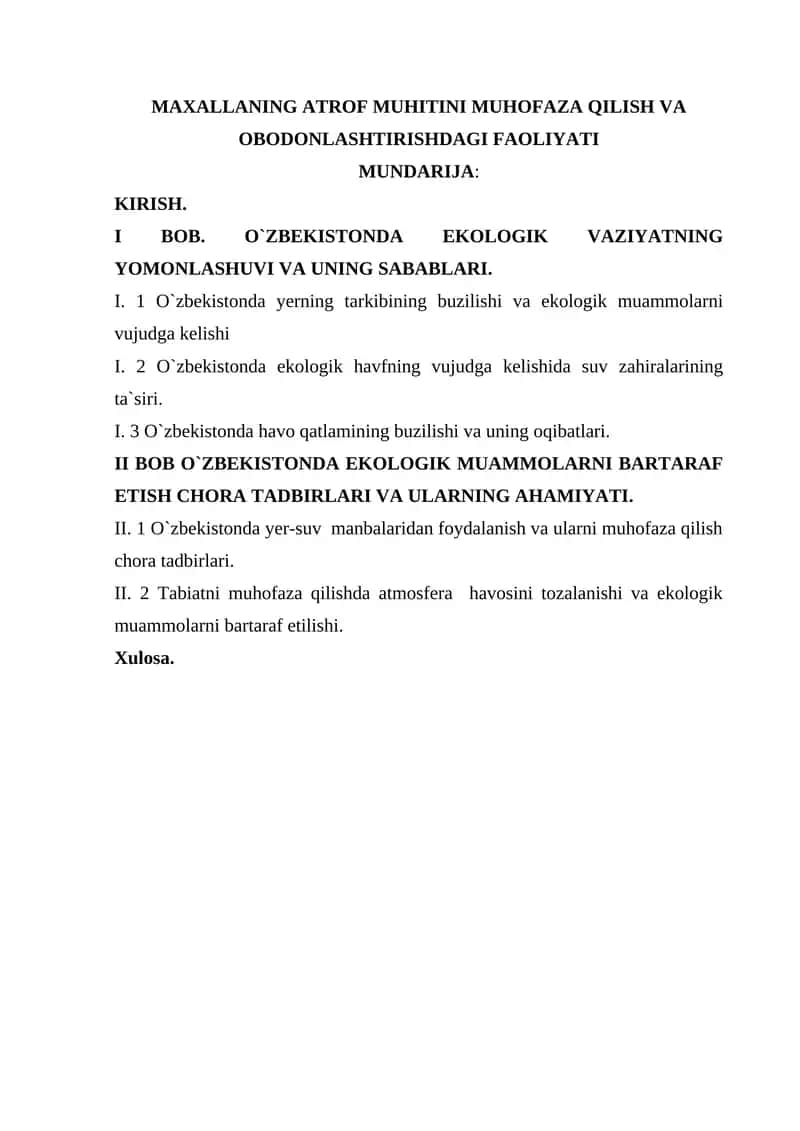 MAXALLANING ATROF MUHITINI MUHOFAZA QILISH VA OBODONLASHTIRISHDAGI FAOLIYATI 1