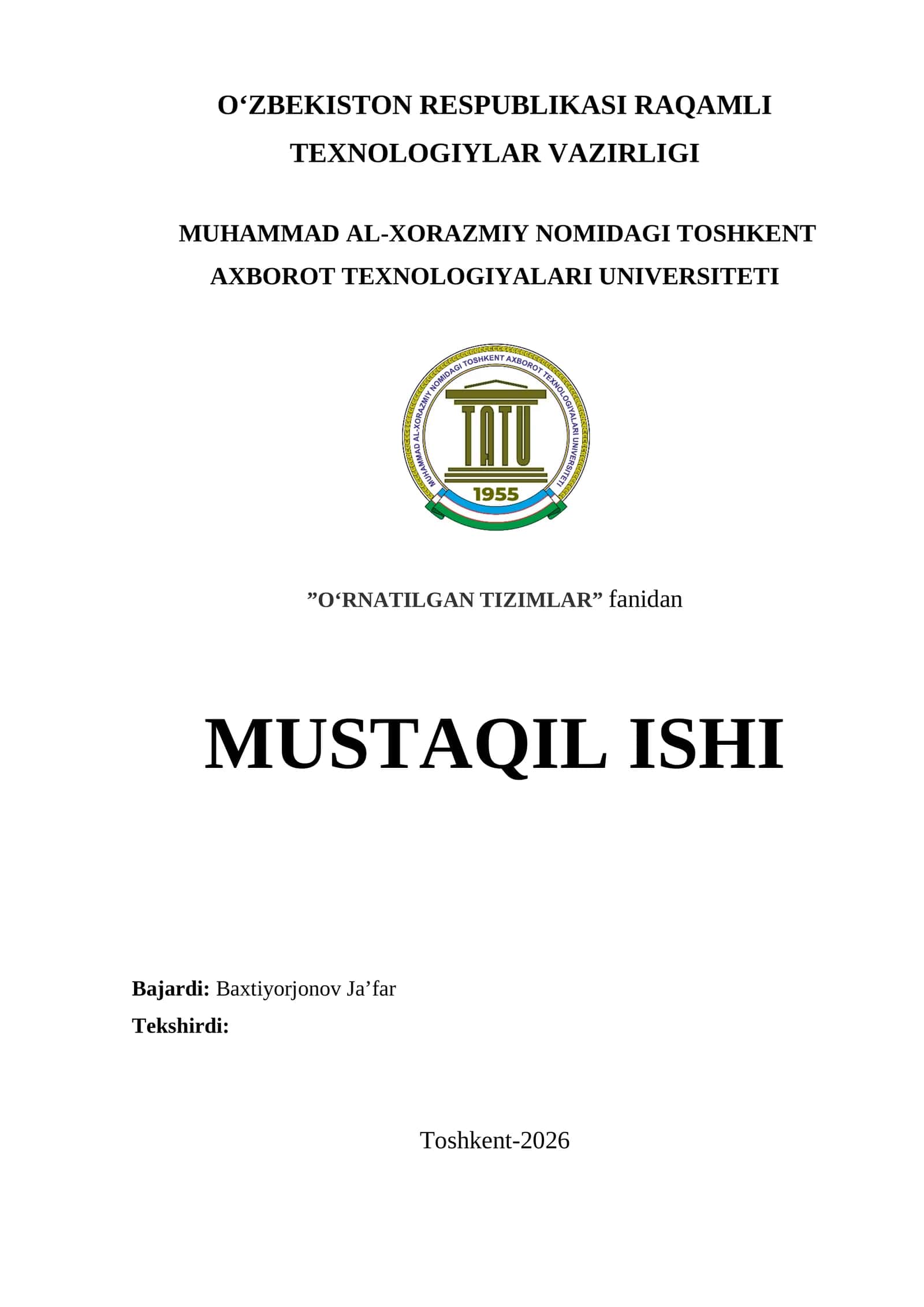 Assembler tilining mikrokontrollerlar uchun ahamiyati va past darajadagi dasturlash asoslari 1