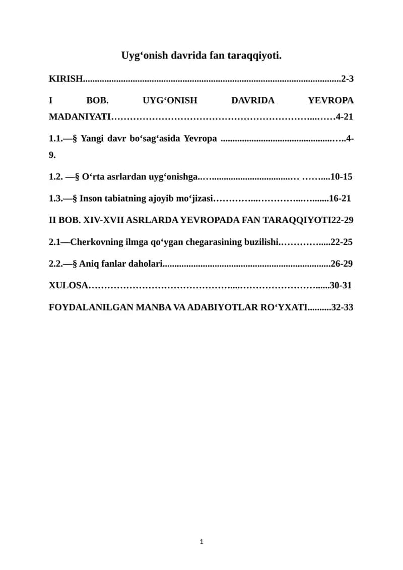 Uygʻonish davrida fan taraqqiyoti. 1